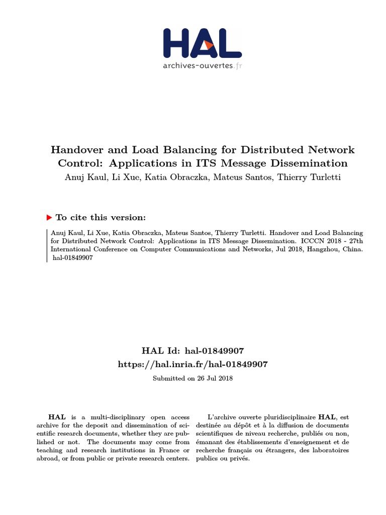 Handover and Load Balancing in D2-ITS | PDF | Transmission Control ...