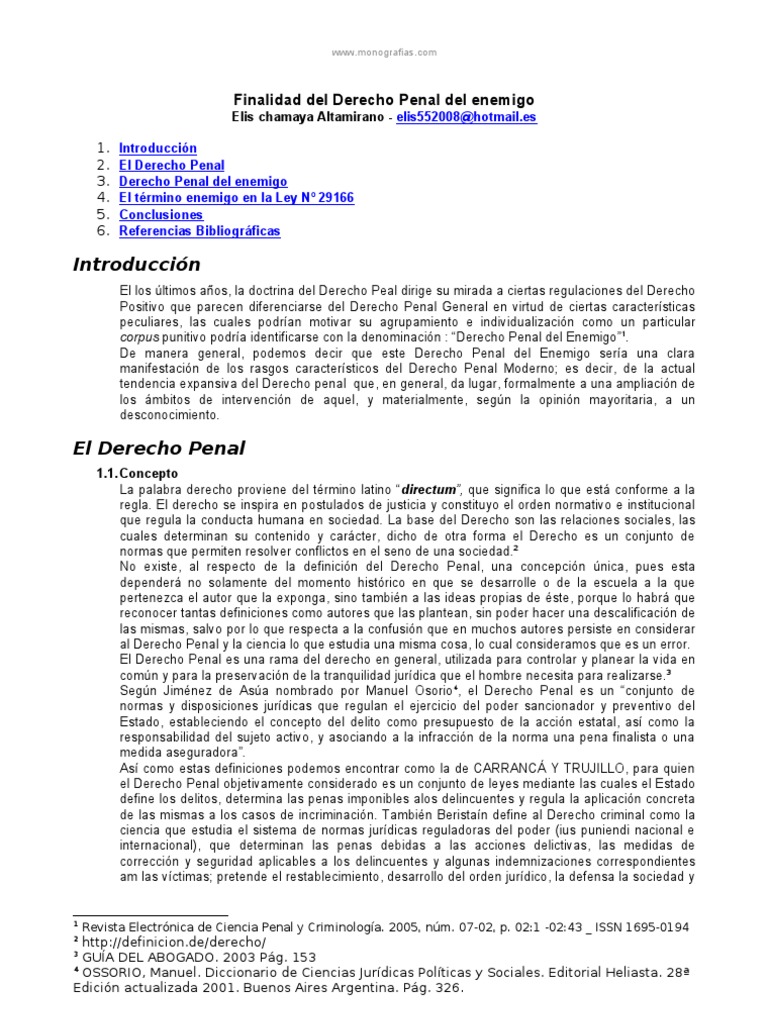 Humano lazo fusión Finalidad Derecho Penal Enemigo | PDF | Derecho penal | Autoritarismo
