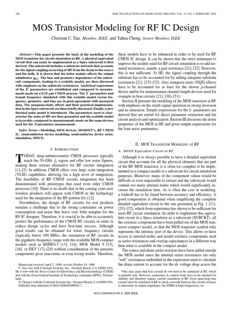 MOS Transistor Modeling For RF IC Design (Enz) PDF Mosfet Field