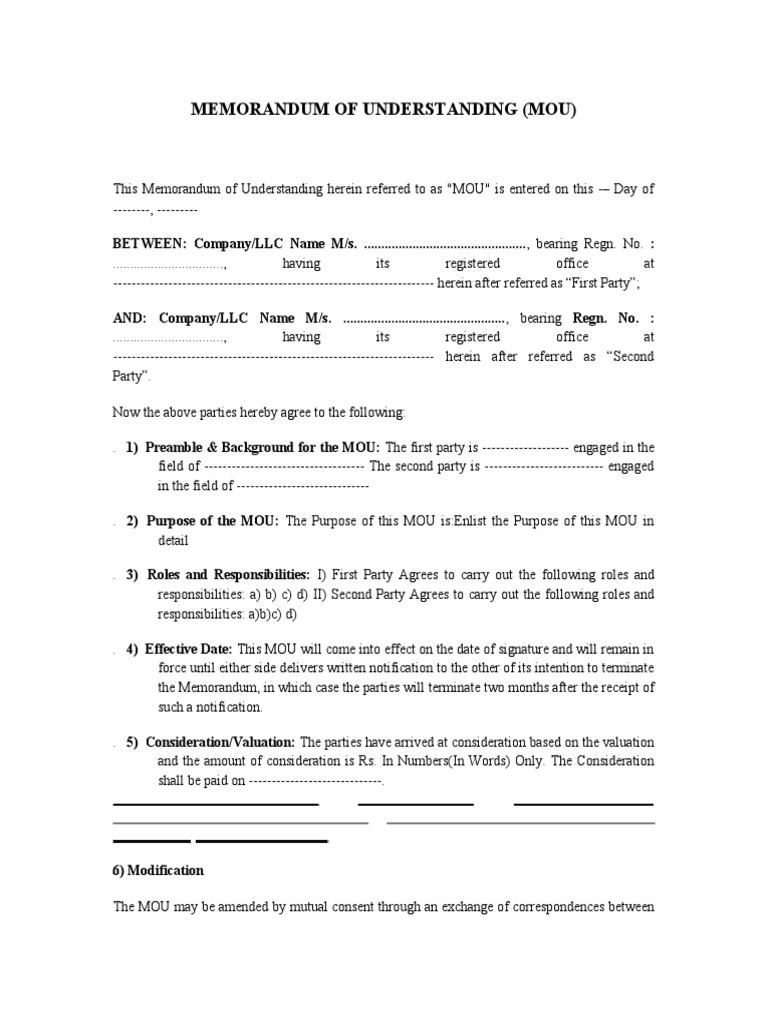 Company Memorandum of Understanding | PDF | Legal Documents | Private Law