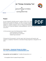 Occupational Therapy Screening Test: By: Occupational Therapy For Children & Learning Skills 4 Kids