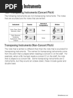 Concert Pitch - Instrument Transposition Chart | PDF | Clef | Pitch (Music)