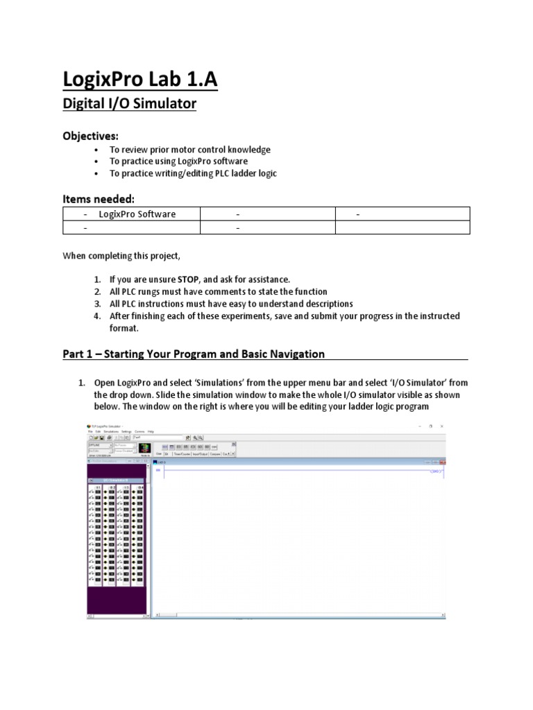 Logixpro Lab 1.A: Digital I/O Simulator | Download Free PDF ...