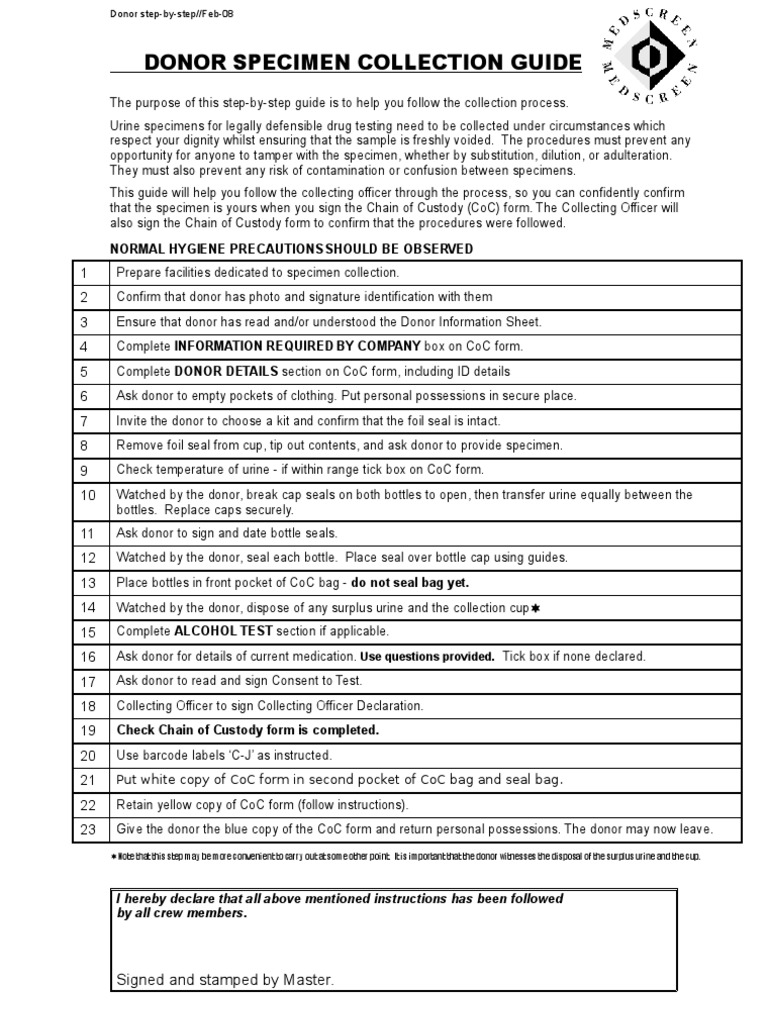 2Donor Specimen Collection Guide PDF Drug Test