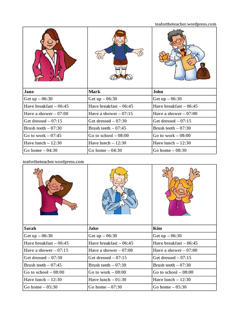 Daily Routines and Worksheets for Kids | PDF | Cooking, Food & Wine