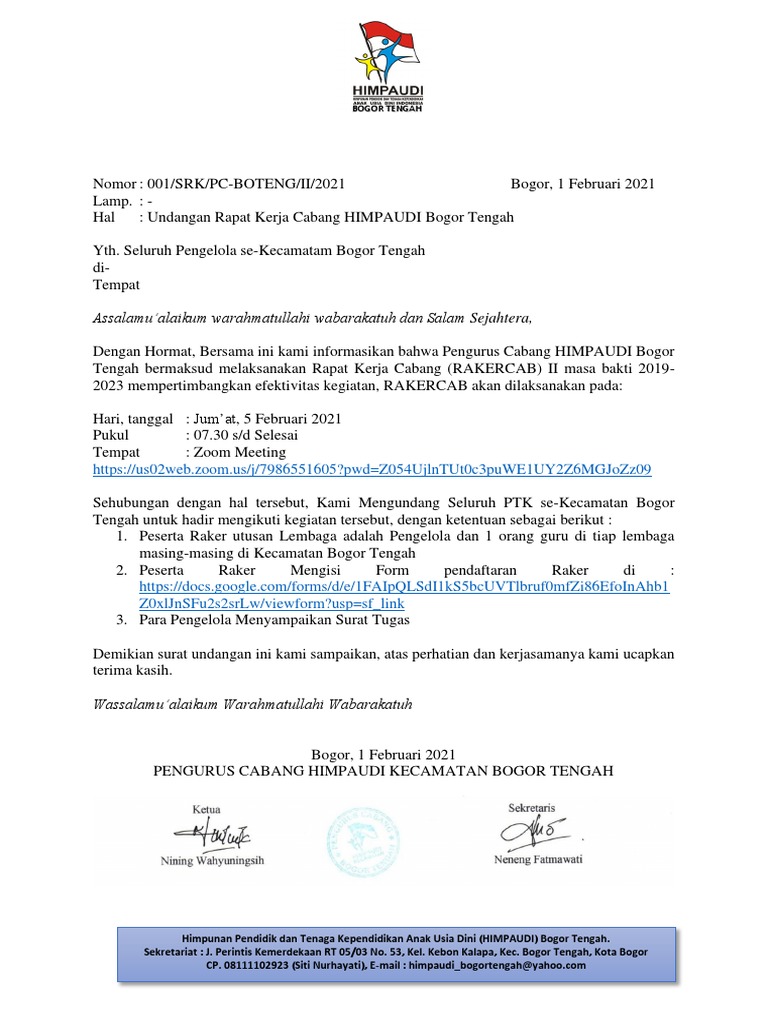 Undangan Raker Cabang HIMPAUDI 2021 | PDF