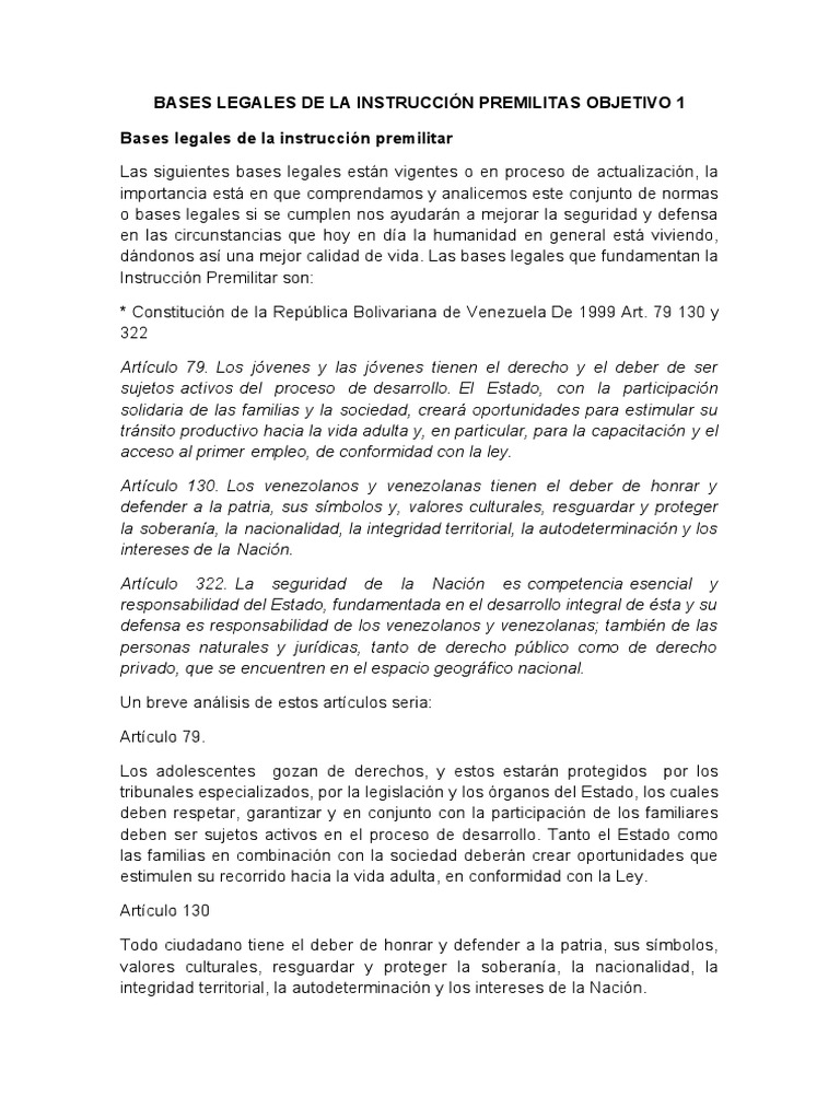 Bases Legales de la Instrucción Premilitar | PDF | Estado (política ...