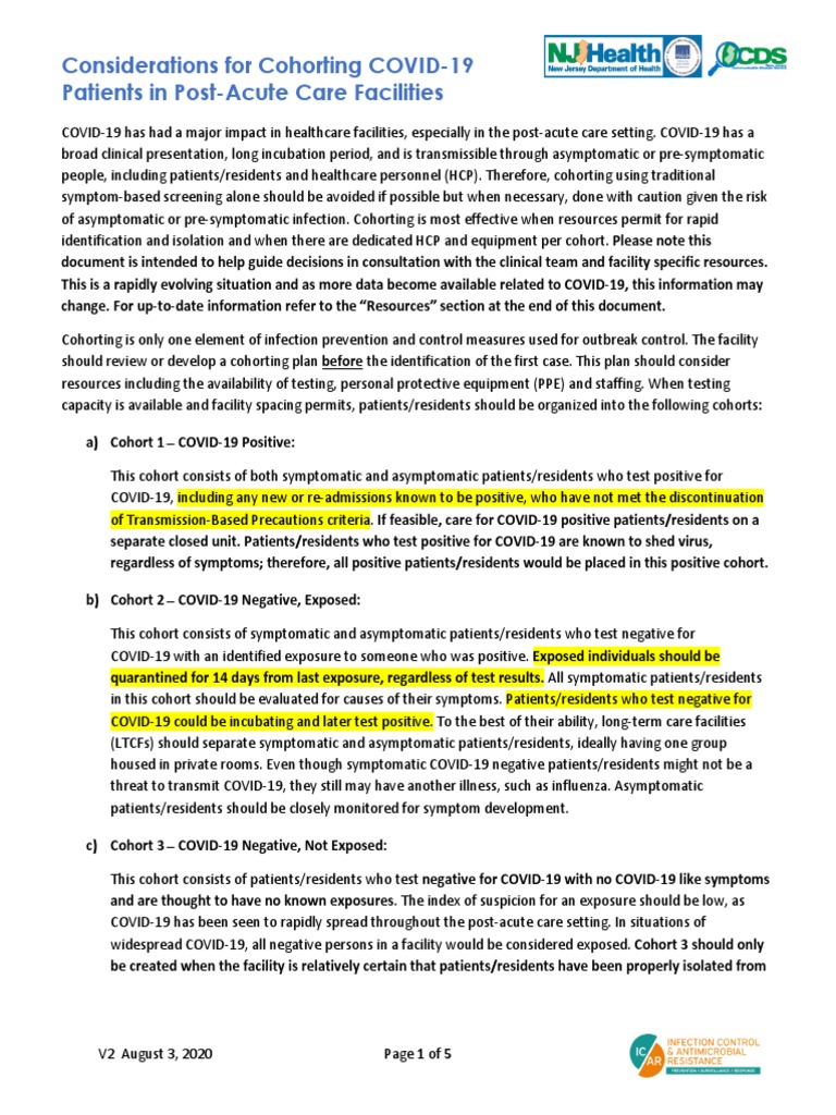 Covid Cohorting Pac | PDF | Health Policy | Medical Statistics