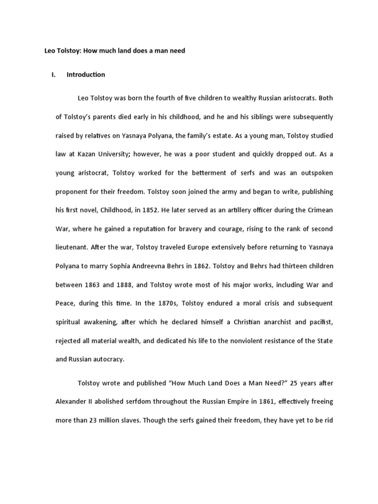 Leo Tolstoy How Much Land Does A Man Need PDF Leo Tolstoy