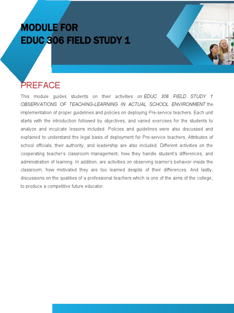 Module For Educ 306 Field Study 1: Preface | PDF | Teachers | Mentorship