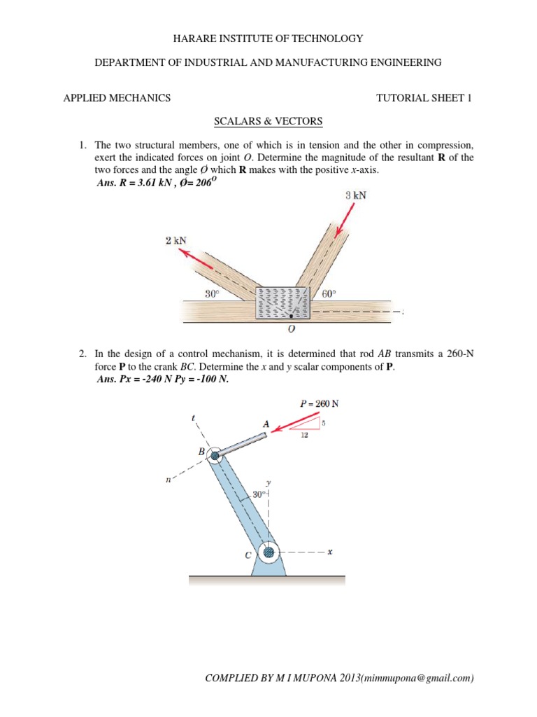 Applied Mechanics Tutorial Sheets | PDF | Truss | Tension (Physics)