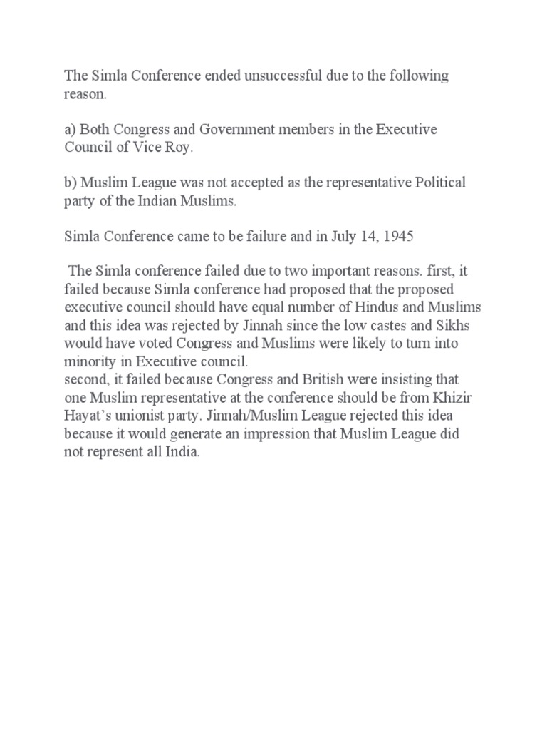 The Simla Conference Ended Unsuccessful Due To The Following Reason PDF