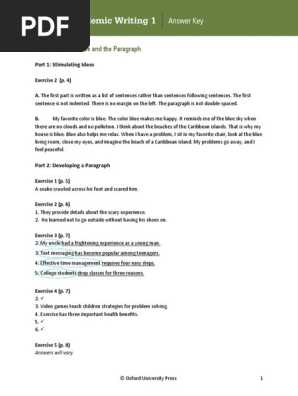Effective Academic Writing : The Paragraph Second Edition Answer Key