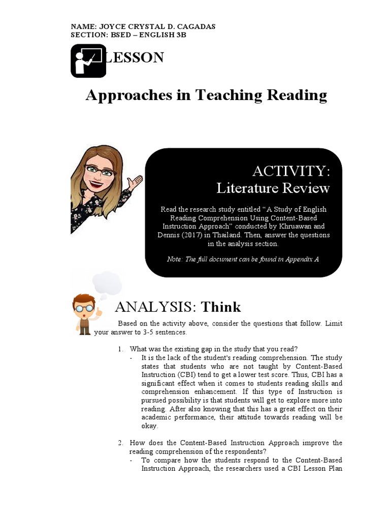Lesson 3 APPROACHES IN TEACHING READING PDF Reading Comprehension