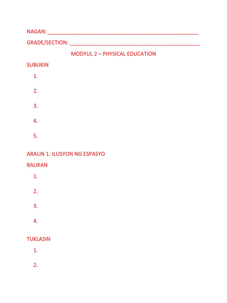 Physical Education 2nd Activity Pdf