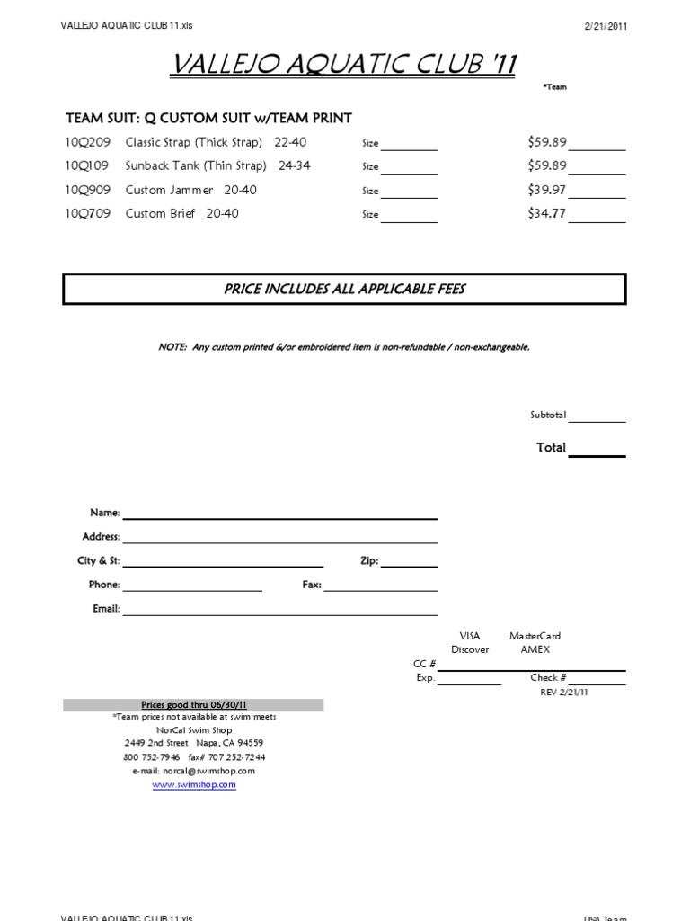 Vallejo Aquatic Club Team Gear Pricing | PDF | Business