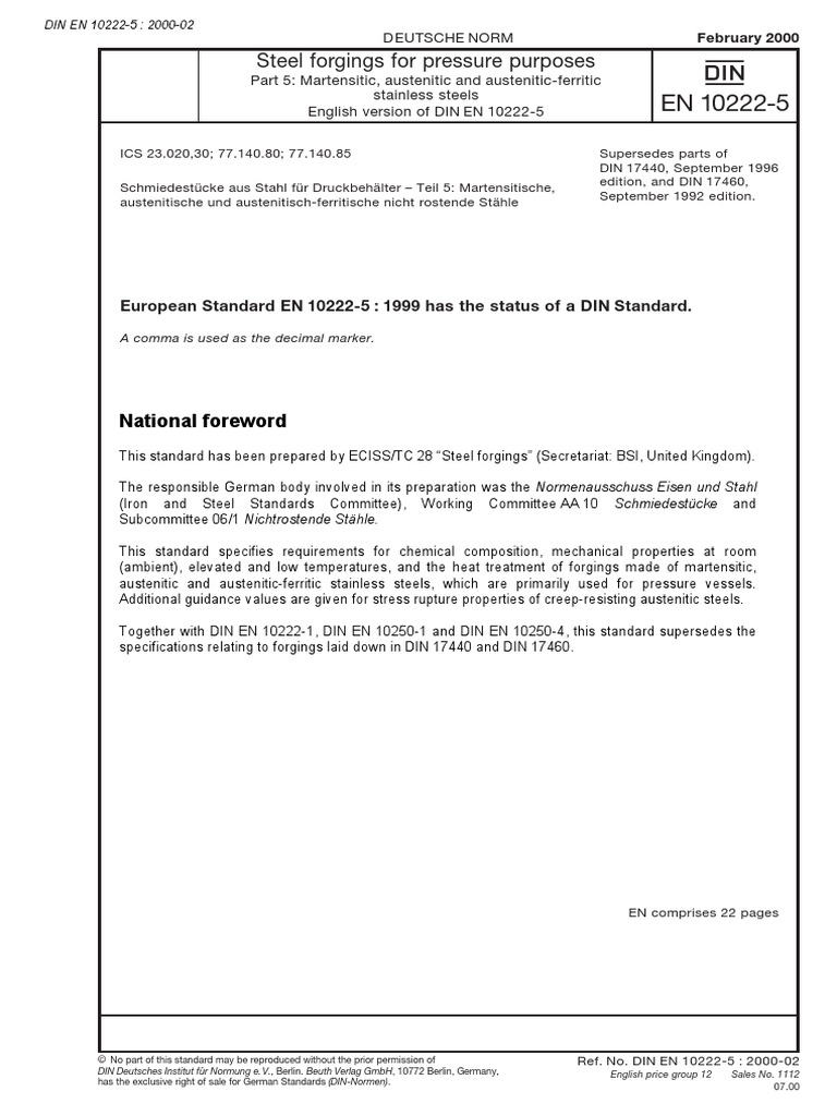 Din en 10222-5 (Поковки) | PDF | Steel | Heat Treating