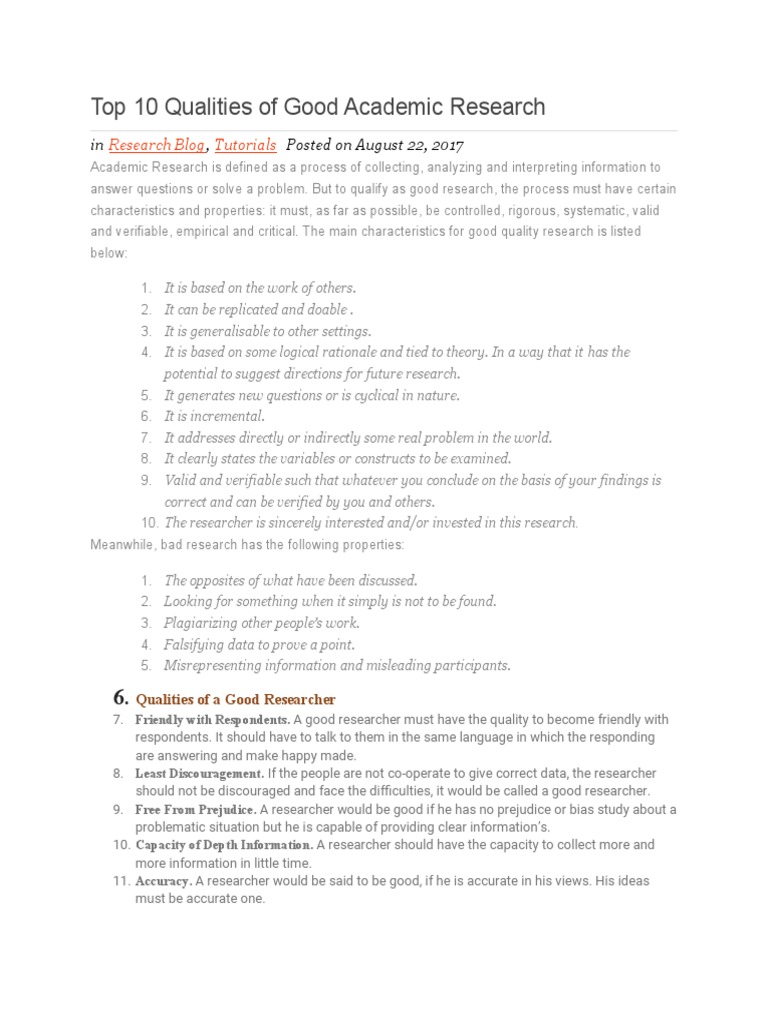 Top 10 Qualities of Good Research | PDF | Science | Psychology