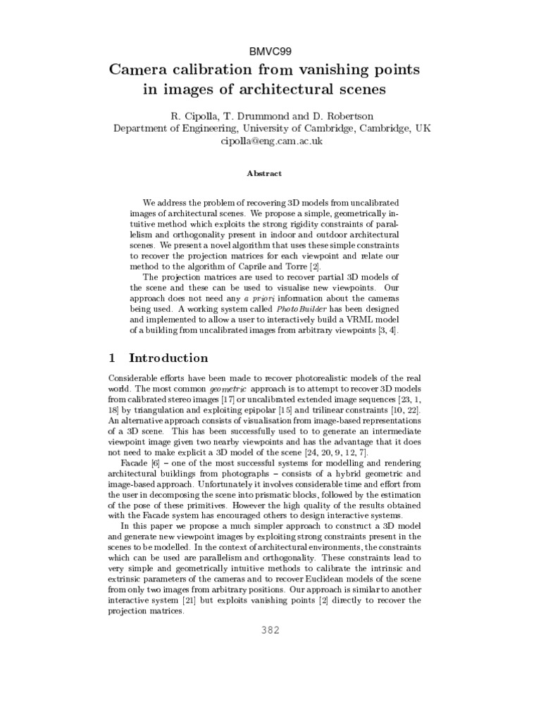 Camera Calibration From Vanishing Points in Images of Architectural