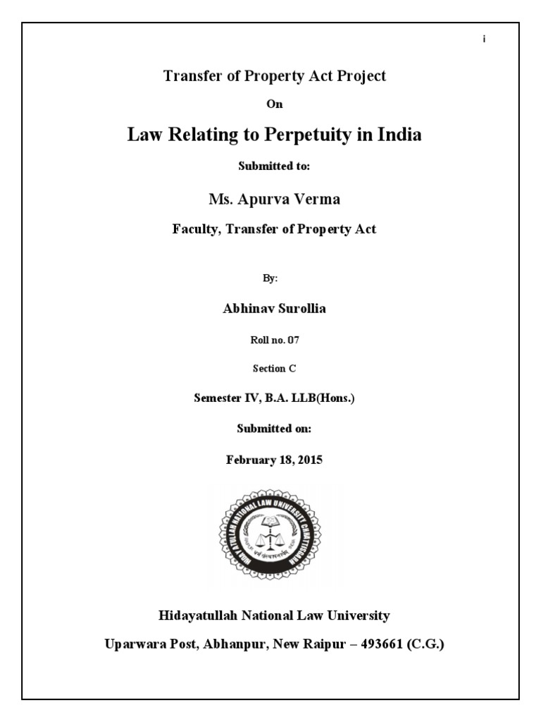 Law Relating To Perpetuity in India Transfer of Property Act Project
