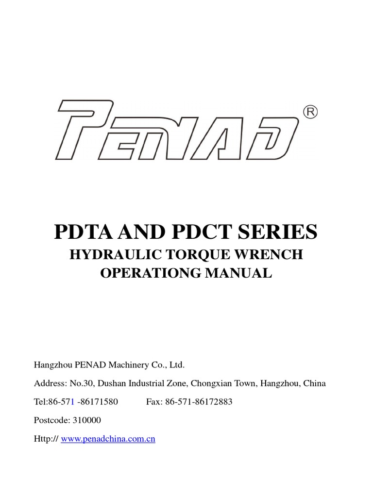 Hydraulic Torque Wrench Operation Manual PDF Nut (Hardware) Screw