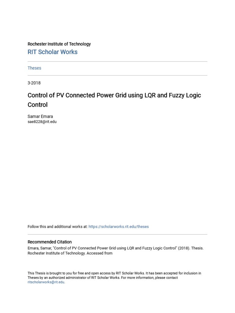 Control of PV Connected Power Grid Using LQR and Fuzzy Logic Cont | PDF ...