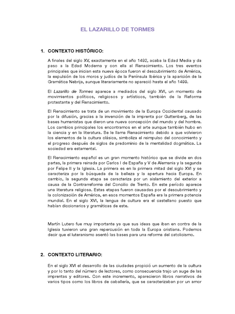 El Lazarillo de Tormes | PDF | Renacimiento | Religión y creencia