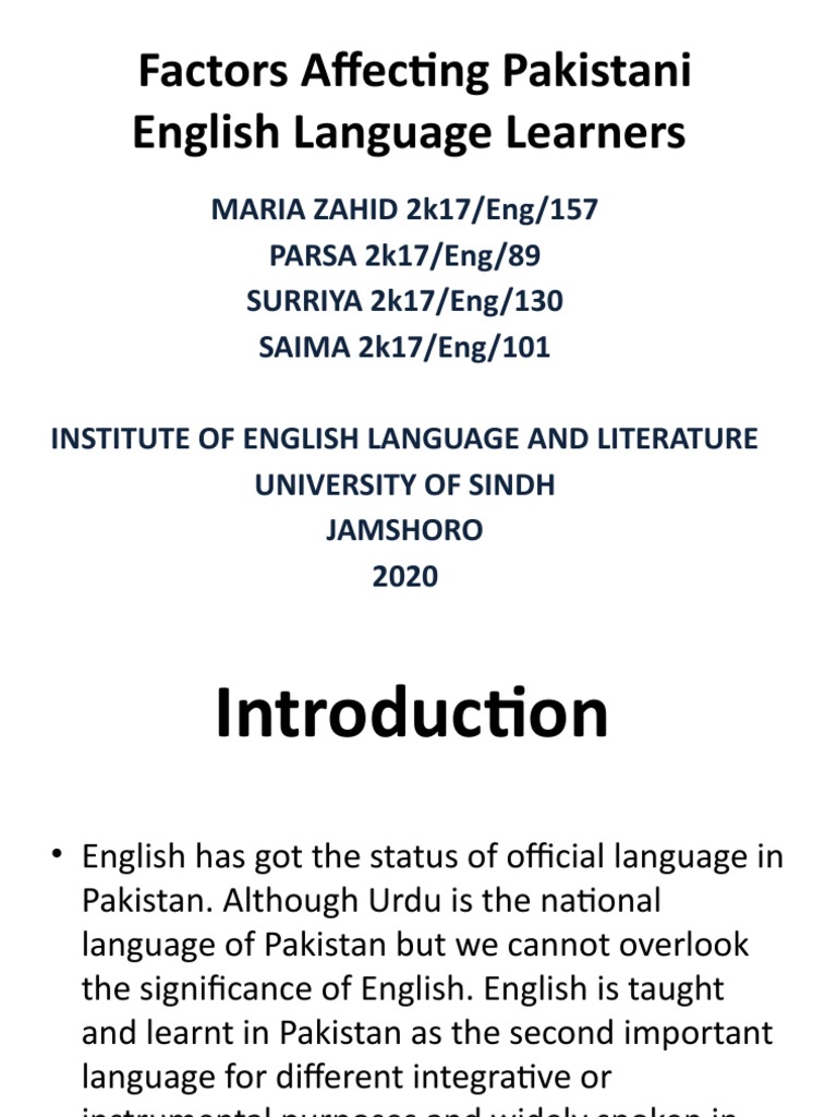 Factors Influencing English Learning in Pakistan | PDF | English As A ...
