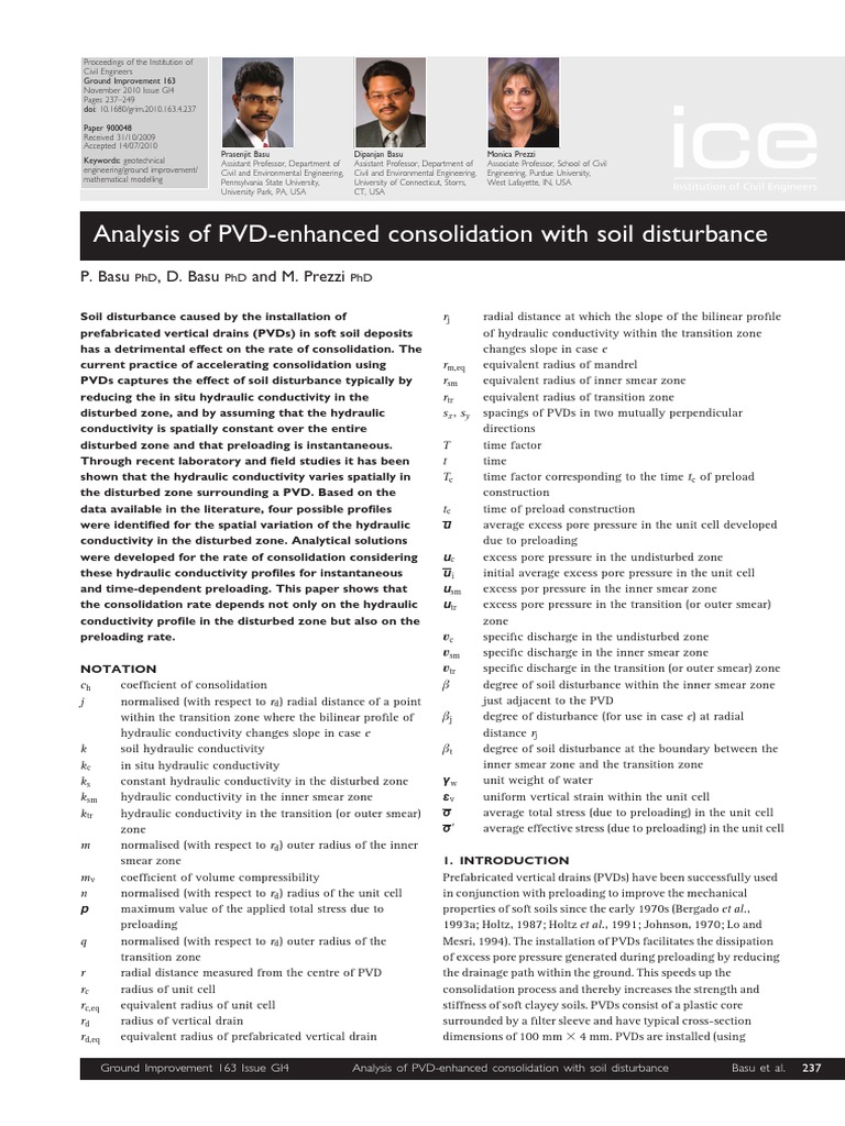 Analysis Of Pvd Enhanced Consolidation With Soil Disturbance Geotechnical Engineering Mechanical Engineering