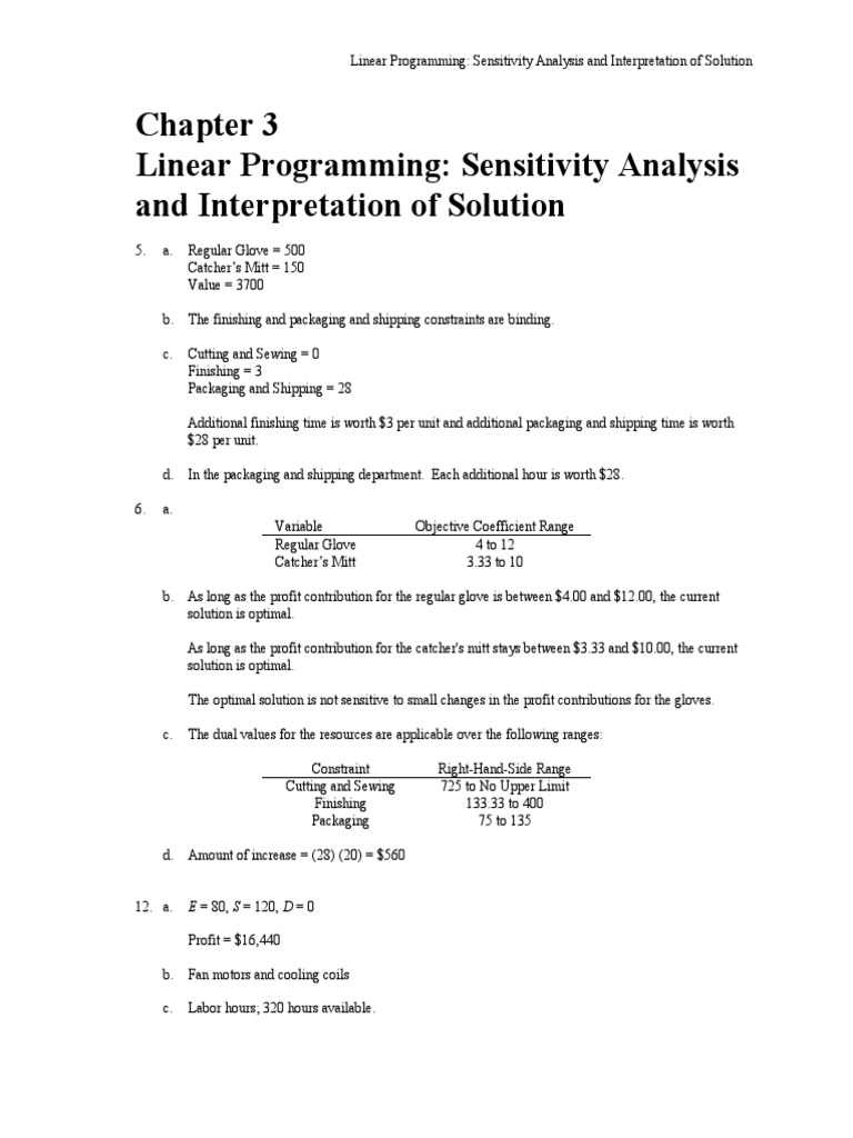 Linear Programming: Sensitivity Analysis and Interpretation of Solution ...