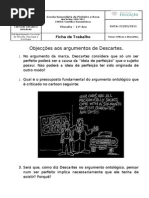 Ficha de trabalho 11º ano - críticas a Descartes