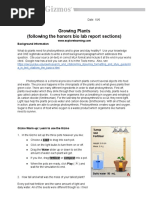 Growing Plants (Following The Honors Bio Lab Report Sections)