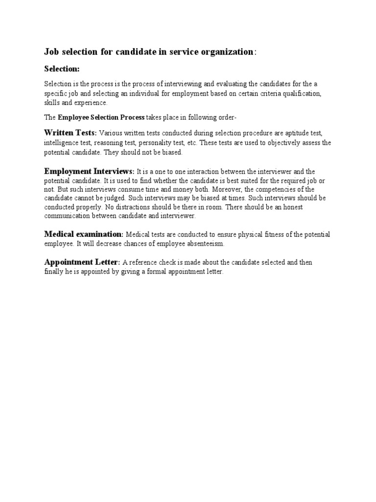 Job Selection For Candidate in Service Organization | PDF