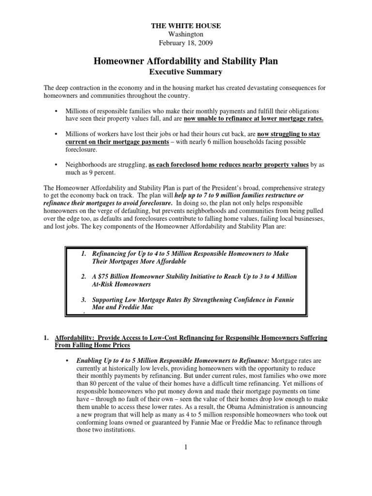 Homeowner Affordability and Stability Plan: Executive Summary | PDF ...