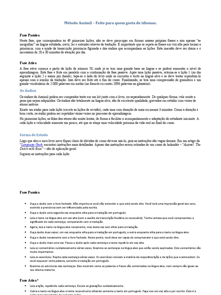 Método Assimil: Estudo de Idiomas Eficiente | PDF | Traduções ...
