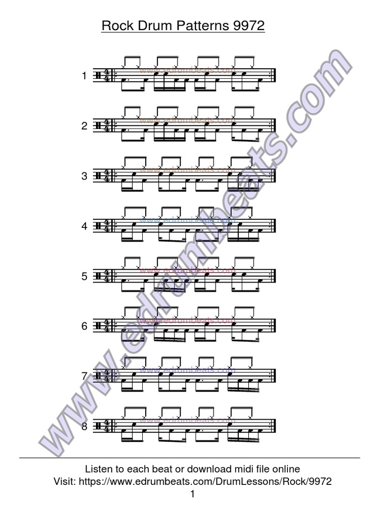 Rock Drum Patterns 9972: Listen To Each Beat or Download Midi File ...