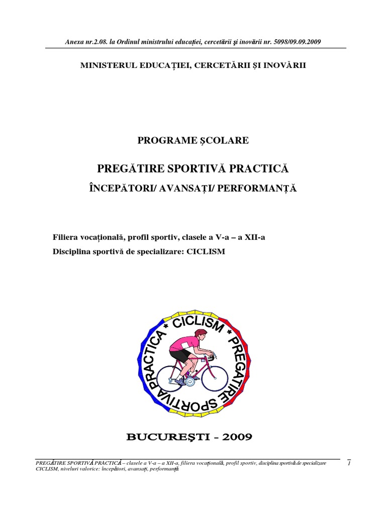 Programe Scolare Pregatire Sportiva Practica 08 - Ciclism | PDF