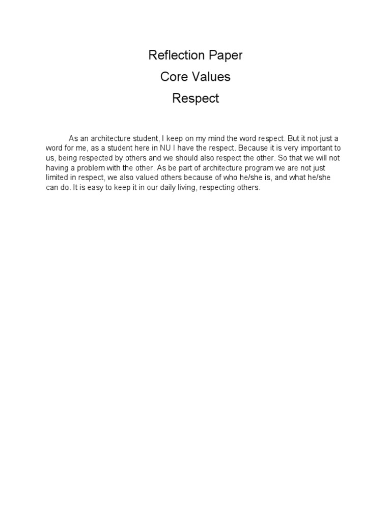 Reflection Paper Core Values Respect | PDF