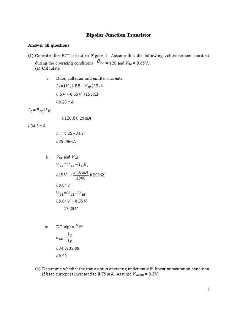 BJT Circuit Analysis and Calculations | PDF | Bipolar Junction ...