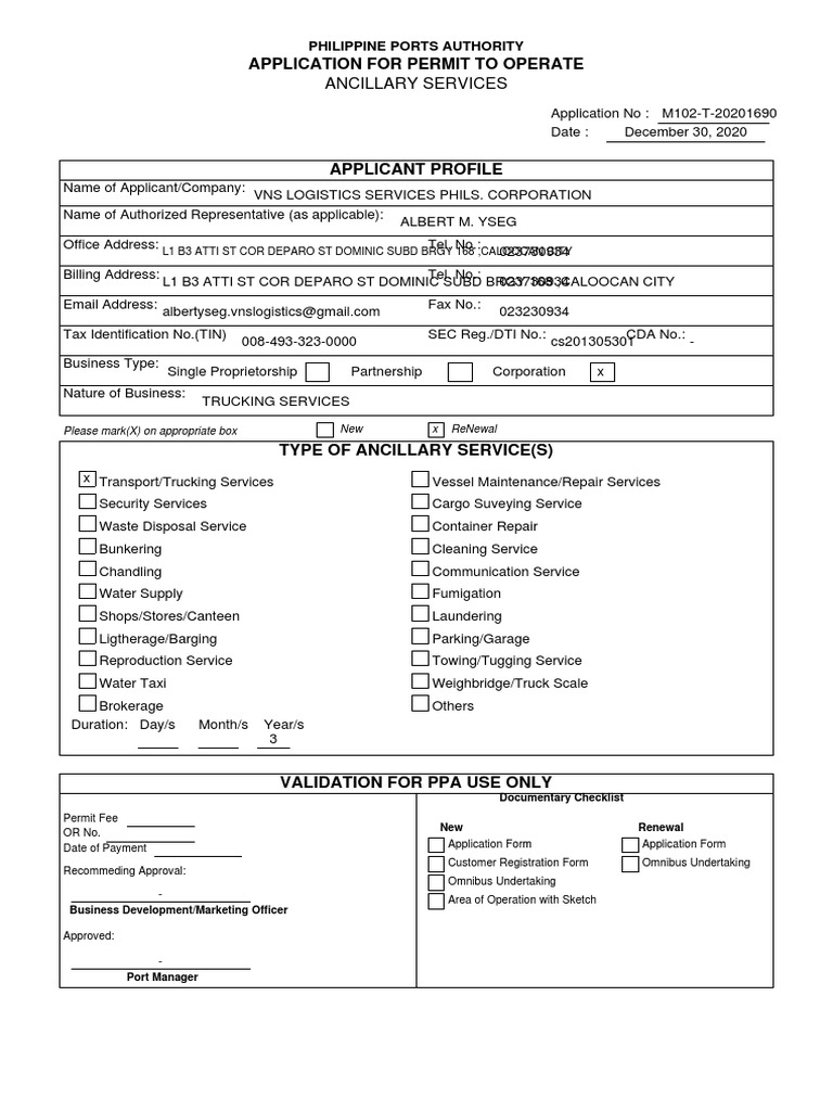 PPA Application For Permit To Operate 2021 | PDF | Transport | Business