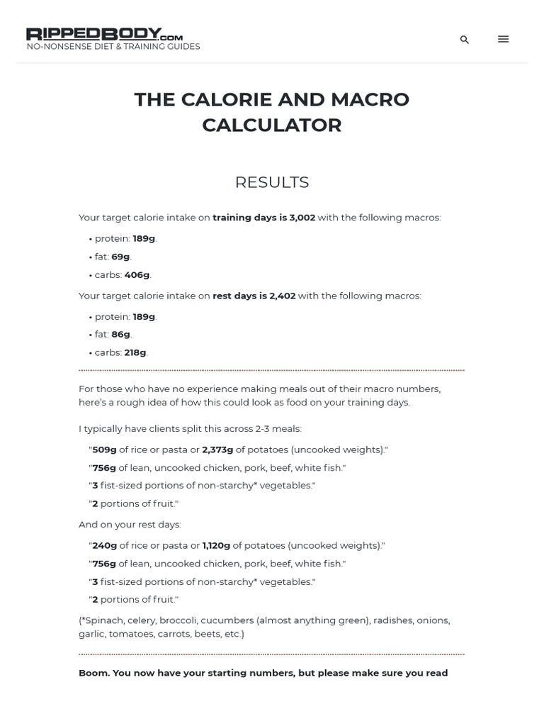A Calorie and Macro Calculator To Crush Your Physique Goals | PDF