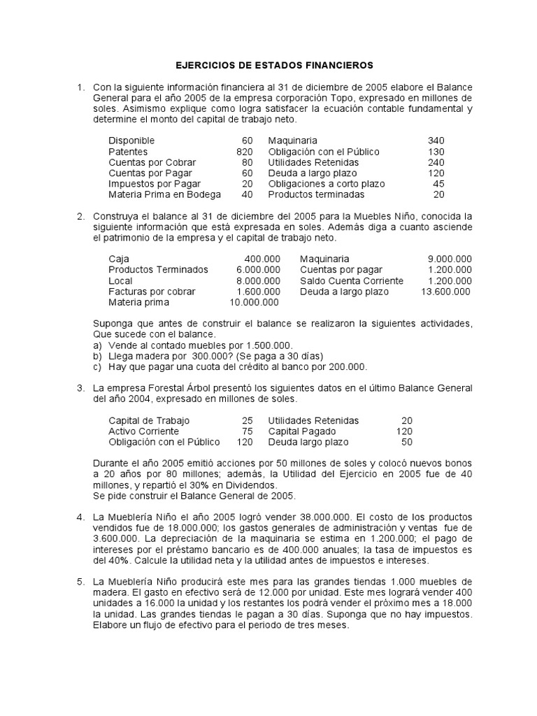 Ejercicios de Balance y Finanzas | PDF | Hoja de balance | Estado de ...