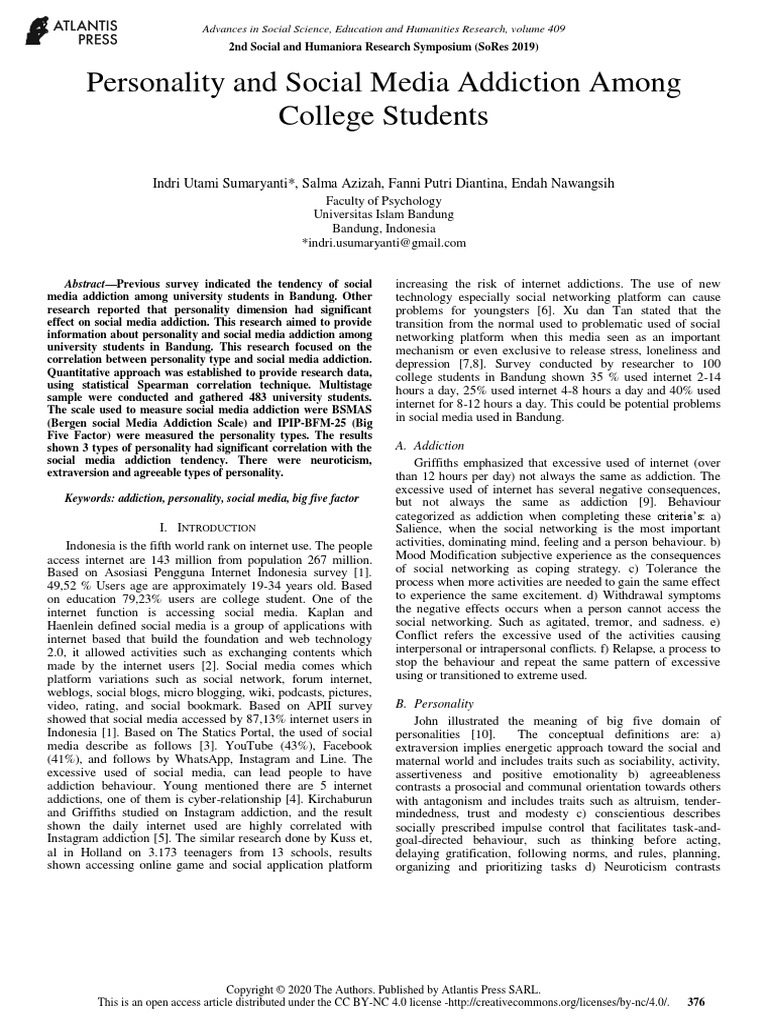 Personality and Social Media Addiction Among College Students | PDF ...
