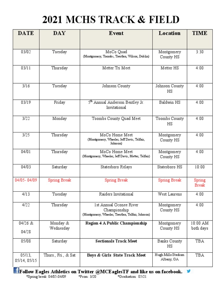 2021 Mchs Track Schedule | PDF | Sports