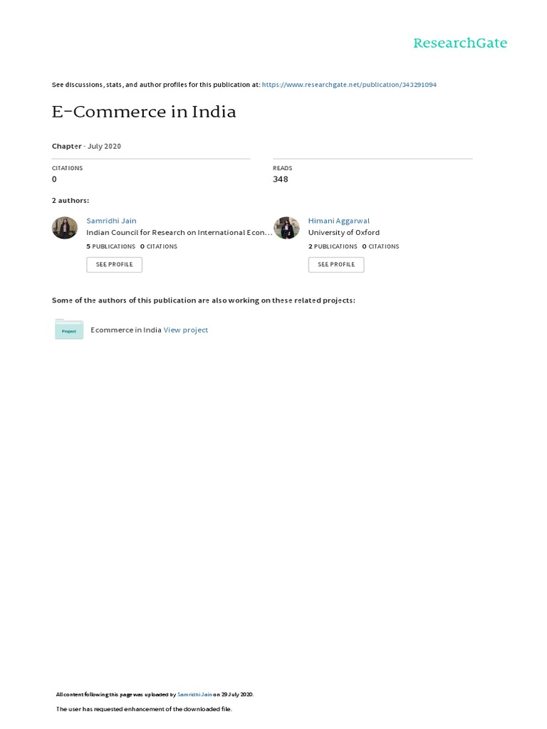 E-Commerce in India: July 2020 | PDF | E Commerce | Economic Growth