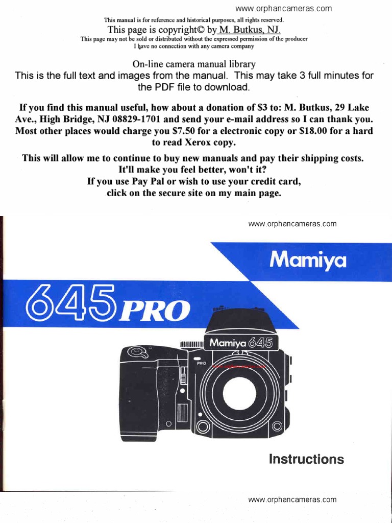 Mamiya 645 Pro Instruction Manual PDF Camera Camera Lens