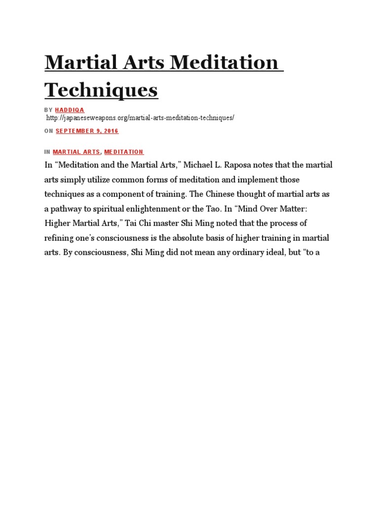 Martial Arts Meditation Techniques PDF Meditation Mind
