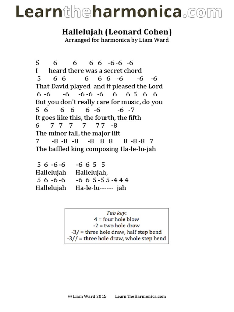 Hallelujah (Leonard Cohen) Arranged For Harmonica by Liam Ward PDF