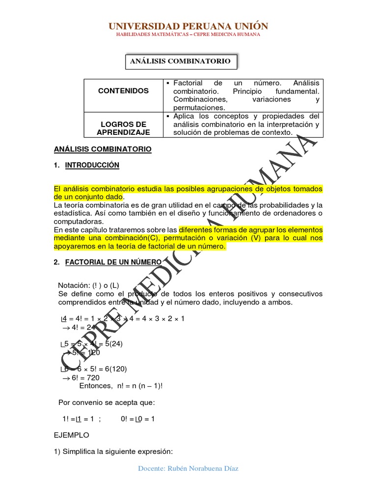 Análisis Combinatorio y Permutaciones | PDF | Combinatoria | Permutación