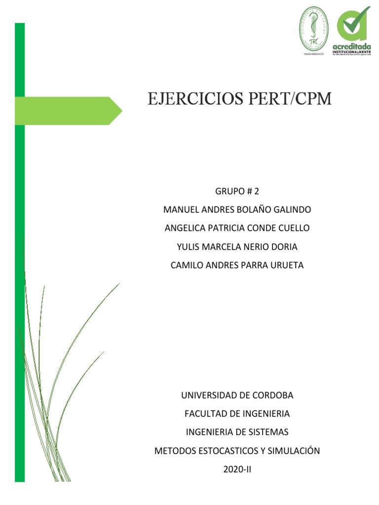 Ejercicios Pert-Cpm | PDF | Teoría estadística | Análisis estadístico